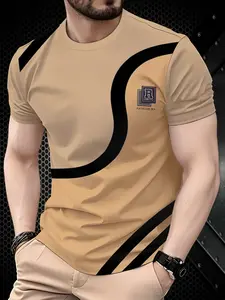 Men's Slim Fit Short Sleeve T-Shirt, Fashion Colorblock Design, Casual Round Neck Top, Summer Loose-Fitting Clothing