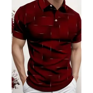 Men's Stylish Black & Golden Geometric Print Shirt - Short Sleeve, Casual Golf Sportswear, Digital Printing, Button-Up Collar, Polyester Blend, All-Season Wear