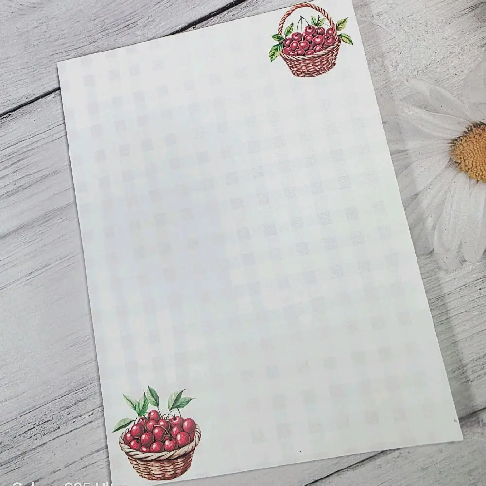 Cherry Basket Notepad 6x8 Inch Cute Stationery with 50 Tear Away Pages Featuring Adorable Cherry Design