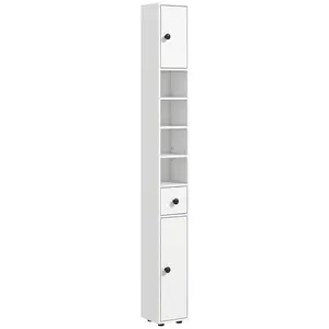 Kleankin 71" Tall Bathroom Storage Cabinet, Narrow Freestanding Toilet Paper Cabinet with Open Shelves, 2 Door Cabinets, Adjustable Shelves for Kitchen, Hallway, Living Room, White