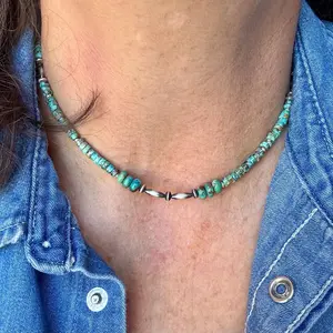Kingman Turquoise & Desert Pearl Choker – Sterling Silver Southwestern Necklace