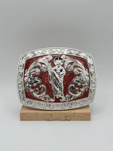 Silver with maroon "San Judas" belt buckle