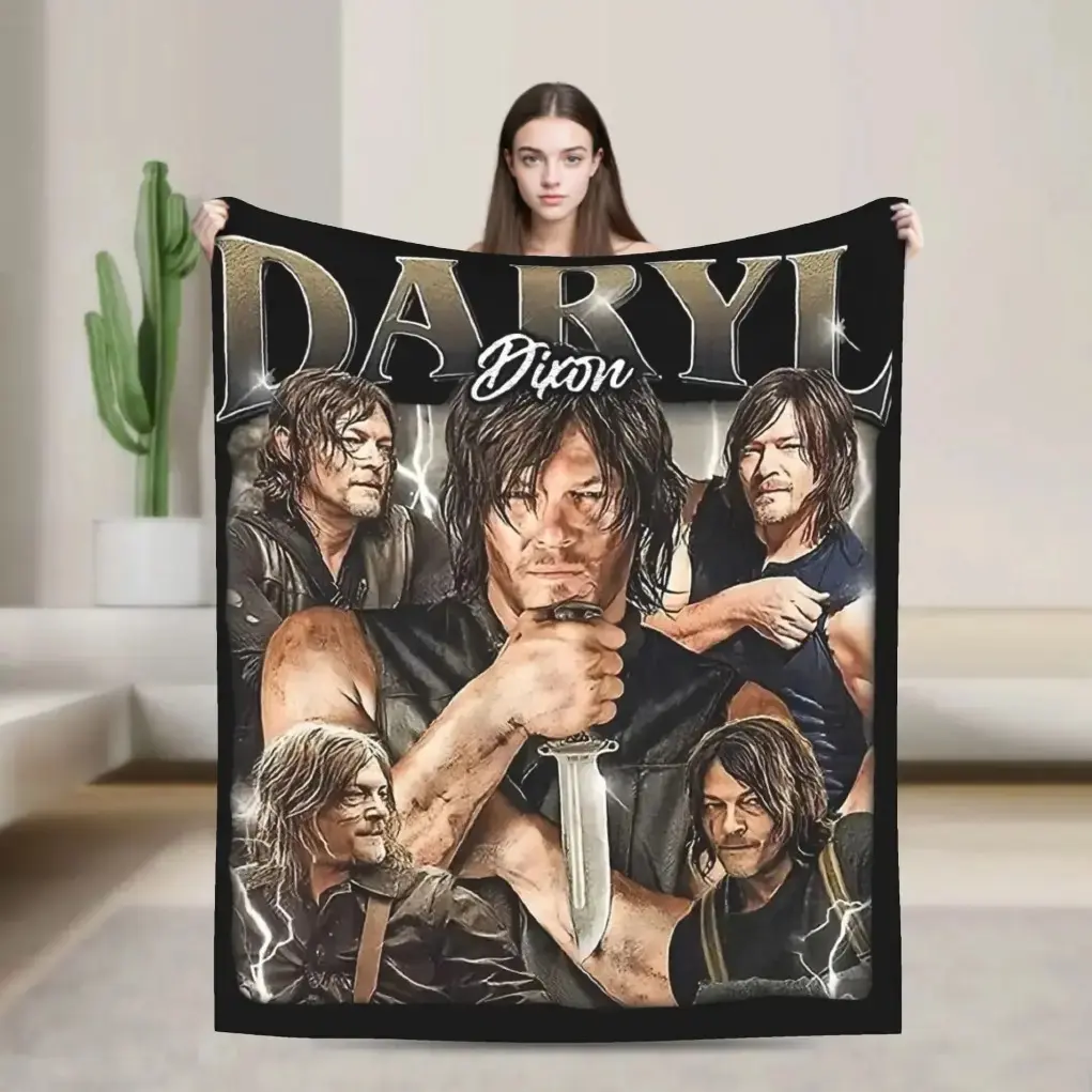 Daryl Dixon The Walking Dead Flannel Throw Blanket, Soft Warm Lightweight Fleece, TV Show Apocalyptic Decor for Bed Sofa Couch Dorm, Unique Birthday Christmas Gift For Fans
