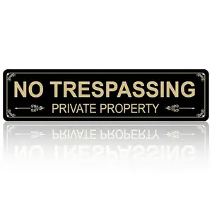 16x4 Inch Premium Aluminum Metal Sign "NO TRESPASSING PRIVATE PROPERTY" Elegant Vintage Style Warning Sign for Home Yard Farm Ranch Cabin Property Decorative Plaque Weatherproof Rust Resistant Outdoor Use Security Notice Rustic Wall Art Gift