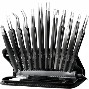 LMMAKE 12 Pack Precision Tweezers Set for Craft, Soldering, Jewelry, Facial Hair, Eyebrow, Ingrown Hair Removal, Eyelash Extension- with Case