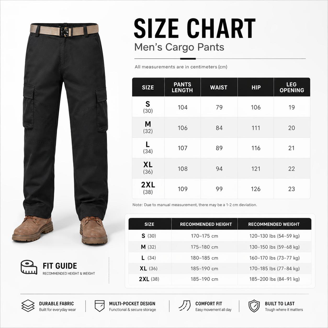 4Pac Men's Casual Cargo Work Pants, Multi-Pocket Straight Leg Utility Trousers, Outdoor & Daily Wear | 1/2/3/4-pacs