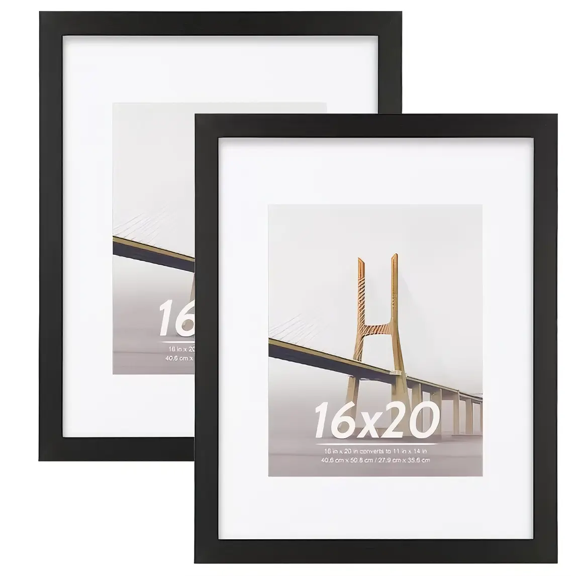 2 PACK 16x20 Wood Gallery Poster Frame, 16x20 Matted to 11x14 Wall Frames