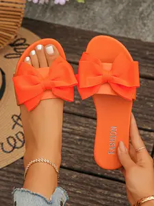 Summer New Fashion Bow Sandals for Women, Multiple Colors Available, Flat Toe-Open Outdoor Flip Flops, Beach Shoes