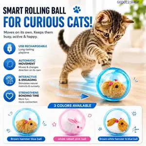 Smart Interactive Cat Toy, USB Rechargeable Auto-Rolling Ball with Mouse Tail for Indoor Cats, Hands-Free Motion Toy for Exercise, Hunting & Boredom Relief