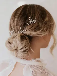 3-Piece Pearl Hair Clips, Bride Headpieces, Handmade Silver Color/ Wedding Hair Clips, Party Accessories for Women and Girls