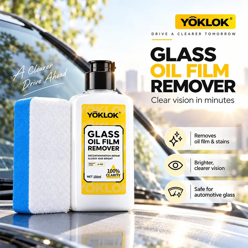 YOKLOK GLASS OIL FILM REMOVER，Automotive Glass Cleaner for Cars, Removes Oil Film, Water Marks, Grease & Stubborn Contaminants, Deep Cleaning Formula with Applicator Sponge, For Car Windows, Mirrors and Glass Surfaces