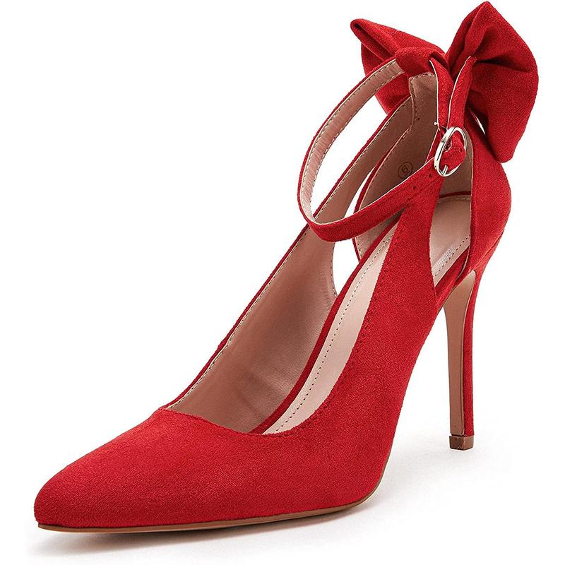 2025 Women's High Heels Bow Tie Back Sexy Stiletto Ankle Strap Wedding Dress Pumps Shoes