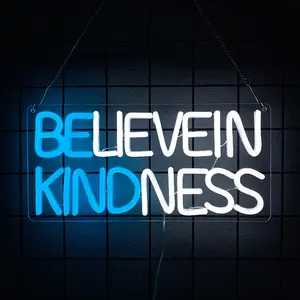 Believe in Kindness Neon Wall Decor LED Light Sign, Room Bedroom Decoration, USB Powered Easy to Hang, Inspirational Home Art