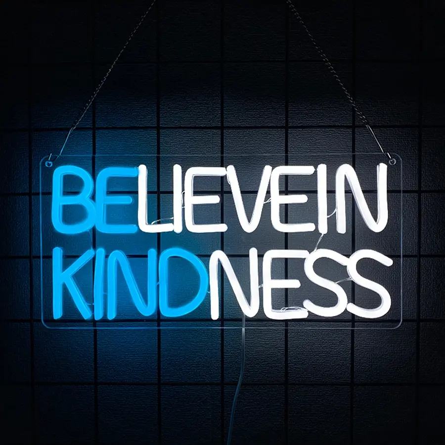 Believe in Kindness Neon Wall Decor LED Light Sign, Room Bedroom Decoration, USB Powered Easy to Hang, Inspirational Home Art