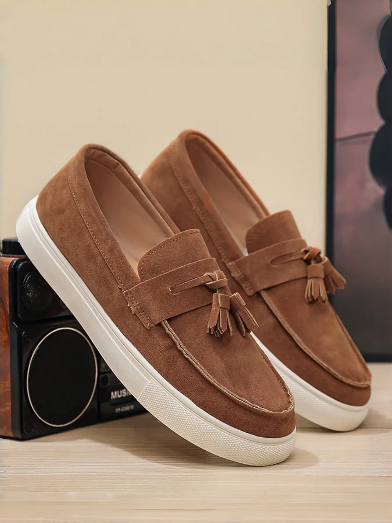 New Men's Casual Tassel Loafers, Hand Stitched Low Top Slip-On, Lightweight Comfortable Fringe Decor, All Season Wear, Medium Width