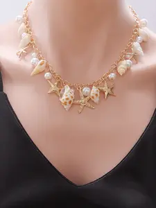 Boho Shell Necklace Pearl Starfish Conch Pendant Beach Summer Choker Seashell Jewelry Aesthetic Coastal Gift