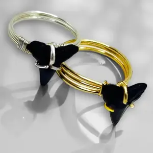 Eco-Friendly Fossilized Shark Tooth Ring in Gold or Silver Handcrafted Bohemian Style Accessory for Everyday Wear Sustainable & Stylish Women's Ring Sizes 4-9