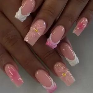 24pcs Square French 3D Gel Nail Art Set, Glossy Finish, Easy Wear Acrylic Nails, Perfect for Women & Girls, Daily Use & Parties