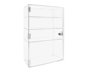 Acrylic Cabinet Free Standing Vertical Countertop Clear Three Shelf 12" x 6" x 19" Locking Display with Two Keys Retail Merchandise Showcase Storage Multi Level Cupboard…