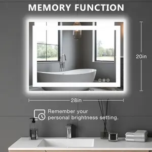 PossShop808 Anti-Fog LED Bathroom Mirror 20in x 28in with Dual Light Sources Three Modes Memory Function Nano Glass