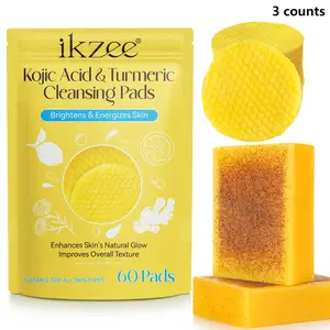 Kojic Acid Turmeric Bathing Set, 60pcs Facial Cleansing Pads & 2 Counts Soap with 2 Random Color Foaming Nets, Moisturizing Cleansing Pads, Turmeric Foaming Cleanser, Skincare