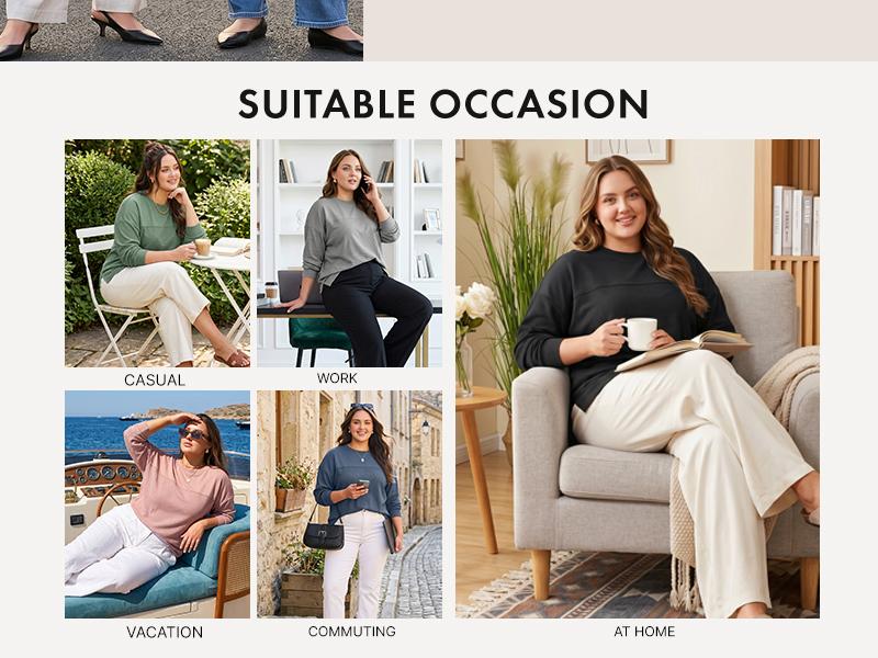 Eytino Womens Plus Size Sweatshirt Long Sleeve Crewneck Waffle Knit Casual Loose Fit Oversized Pullover Shirts Tops(1X-5X)