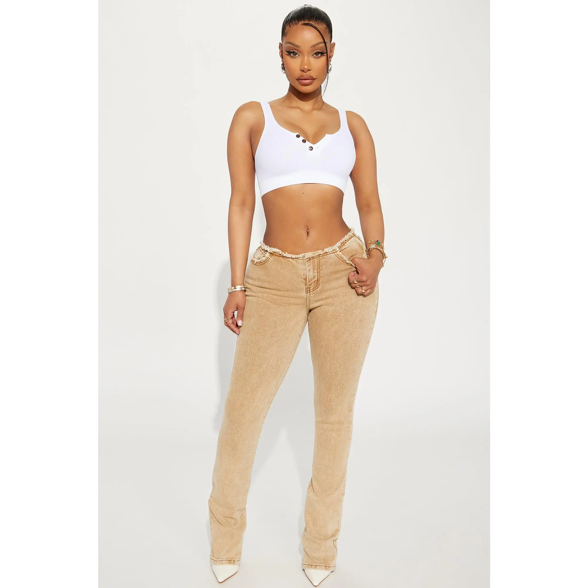 Highly Motivated Stretch Bootcut Jeans - Tan Highly Motivated Stretch Bootcut Jeans - Tan