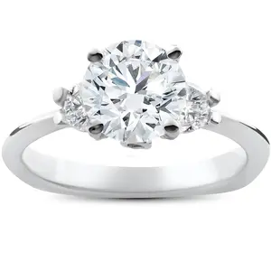 1 3/8ct 3 Stone Diamond Solitaire Engagement Ring 14K White Gold Lab Grown