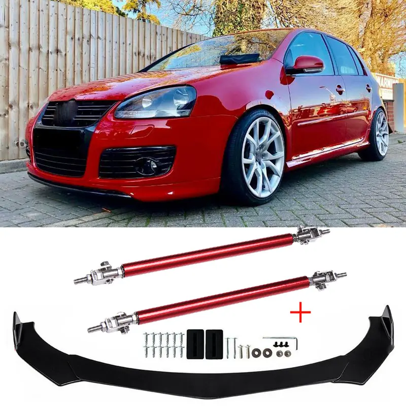 Car Front Bumper Lip Splitter Spoiler Body Kit with Strut Rods for VW Golf MK5 GTI