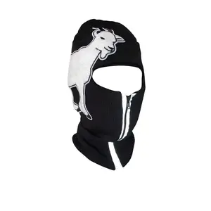 Black reflective zip up Balaclava with goat Big emblem ski mask