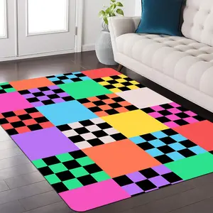 Colorful Plaid Pattern Flannel Rug, 1 Count Soft Comfortable Area Carpet, Anti-fatigue Floor Carpet for Home Entrance, Kitchen, Living Room