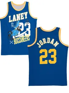 Laney High School Buccaneers Michael Jordan #23 Retro Basketball Jersey Yellow Blue Pirate Print Breathable Mesh Sleeveless Vintage Tank Top for MJ Fans Basketball Collectors High School Basketball Enthusiasts Legends Supporters