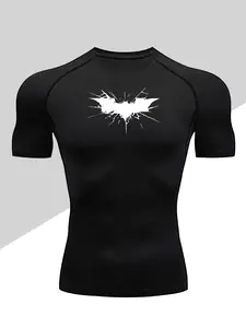 Men's Dragon Print Compression T-Shirt, Quick-Dry Breathable Stretch Fabric, Tight-Fitting Short Sleeve Top for Fitness and Outdoor Activities