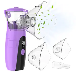 Portable mesh inhalation device, 3μm ultra-fine mist technology, dual modes with automatic cleaning, low-noise silent design, USB rechargeable, includes adult and child masks and mouthpiece, suitable for home and travel use, purple version.
