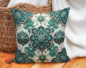 Emerald Green & Turquoise Geometric Throw Pillow Cover - Bohemian Decorative Cushion, Cozy Home Accent
