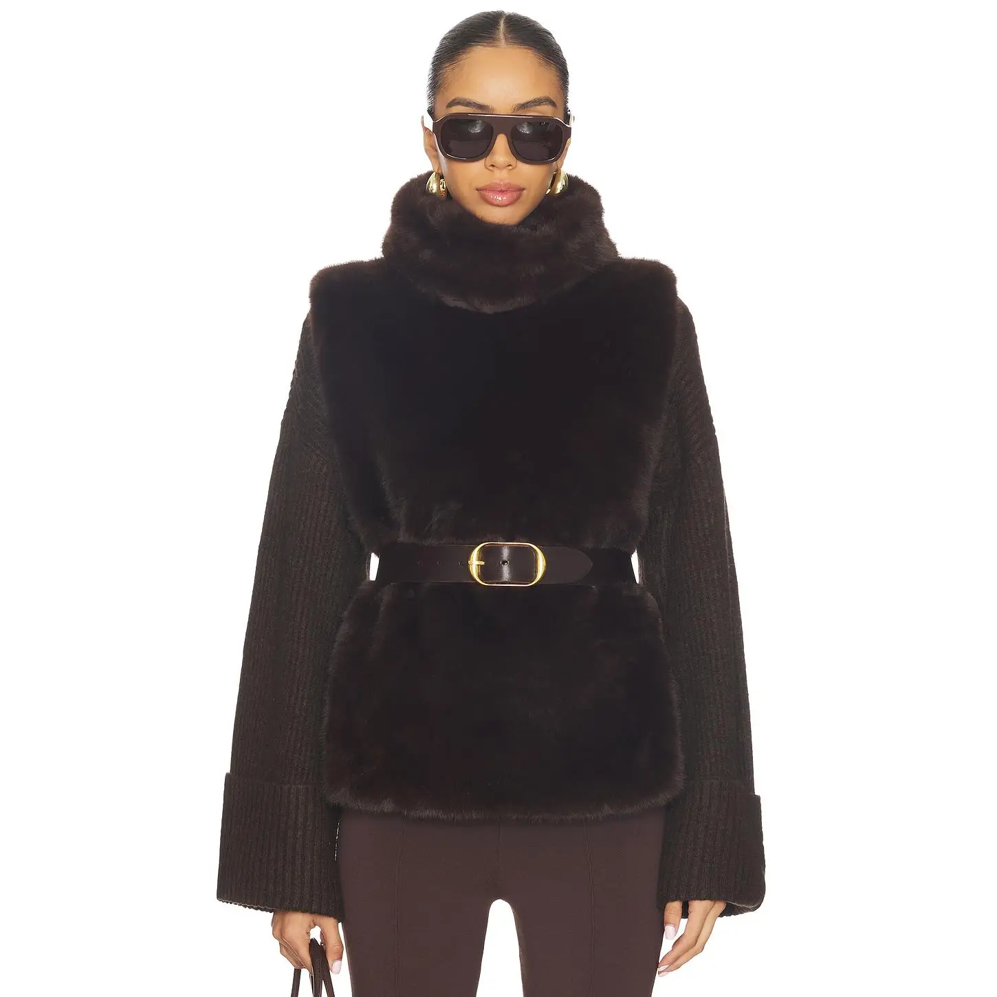 Susanna Chow Laurelle Faux Fur Vest in Brown