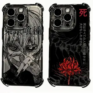 Tokyo Ghoul Kaneki Ken Red Spider Lily Painting Black Phone Cases For iPhone 17 Promax Pro Air 16 Plus 15 14 13 12 11 Anti Fall Airbag Shockproof Protective Cover Gift For Birthday Christmas Halloween