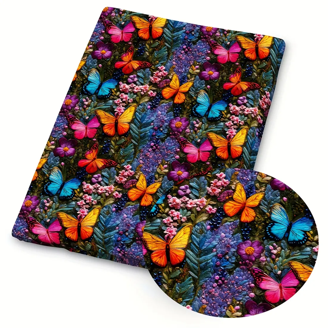 1 piece of embroidered-style butterfly print quilted fabric, Aesthetic floral fabric, Fashionable floral pattern, measuring 59 x 19.68 inches (150 x 50 cm), featuring floral patterns. Suitable for making clothing, pillowcases