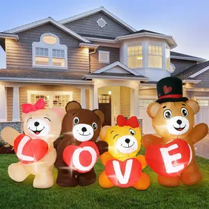 7 ft Long Valentine's Day Inflatable 4 Bear Love Heart Decorations with LED Lights for Outdoor Valentine's Day Wedding Proposal Ceremony Romantic Night Anniversary Yard Lawn Garden
