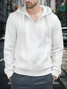 Men's Fashion Hooded Knit Cardigan Jacket, Classic Herringbone Pattern, Zipper Closure, Casual Wear for Fall & Winter