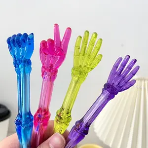6/12Pcs Novelty Skeleton Hand Shaped Ballpoint Pens, Black Ink, Plastic, Plain Ruled, No Feather, Fun Writing Instruments for School and Office Supplies