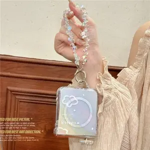 Cute Cloud Magnetic Phone Cover For Samsung Z Flip 7 6 5 Case with Magsafe Stand Holder Chain Hinge Cases For Galaxy Flip7 Funda