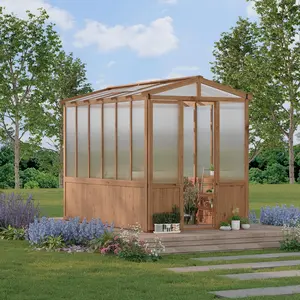 GAOMON 6x10FT Wooden Greenhouses for Outdoors, Wooden Walk-in Green House with Cedar Frame, Greenhouse Kit with 6MM Thick Polycarbonate Panel