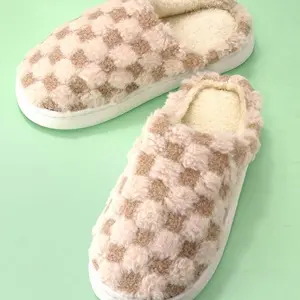 Cozy Plush Slippers - Soft Fuzzy Checkerboard Design for Ultimate Comfort and Warmth