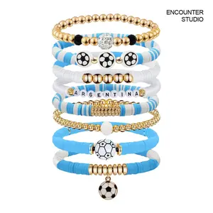 Trend 2026 World Soccer Bracelets Set Clay Bead Stackable Bracelets, Stretchy Gift Ready for Soccer Fans, Perfect for Game Day Watch Parties Birthday