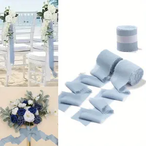 3 Rolls Tassel Chiffon Ribbon Handmade Frayed Ribbon Dusty Blue Chiffon Ribbon for Christmas Decorations Beauty & Personal Care