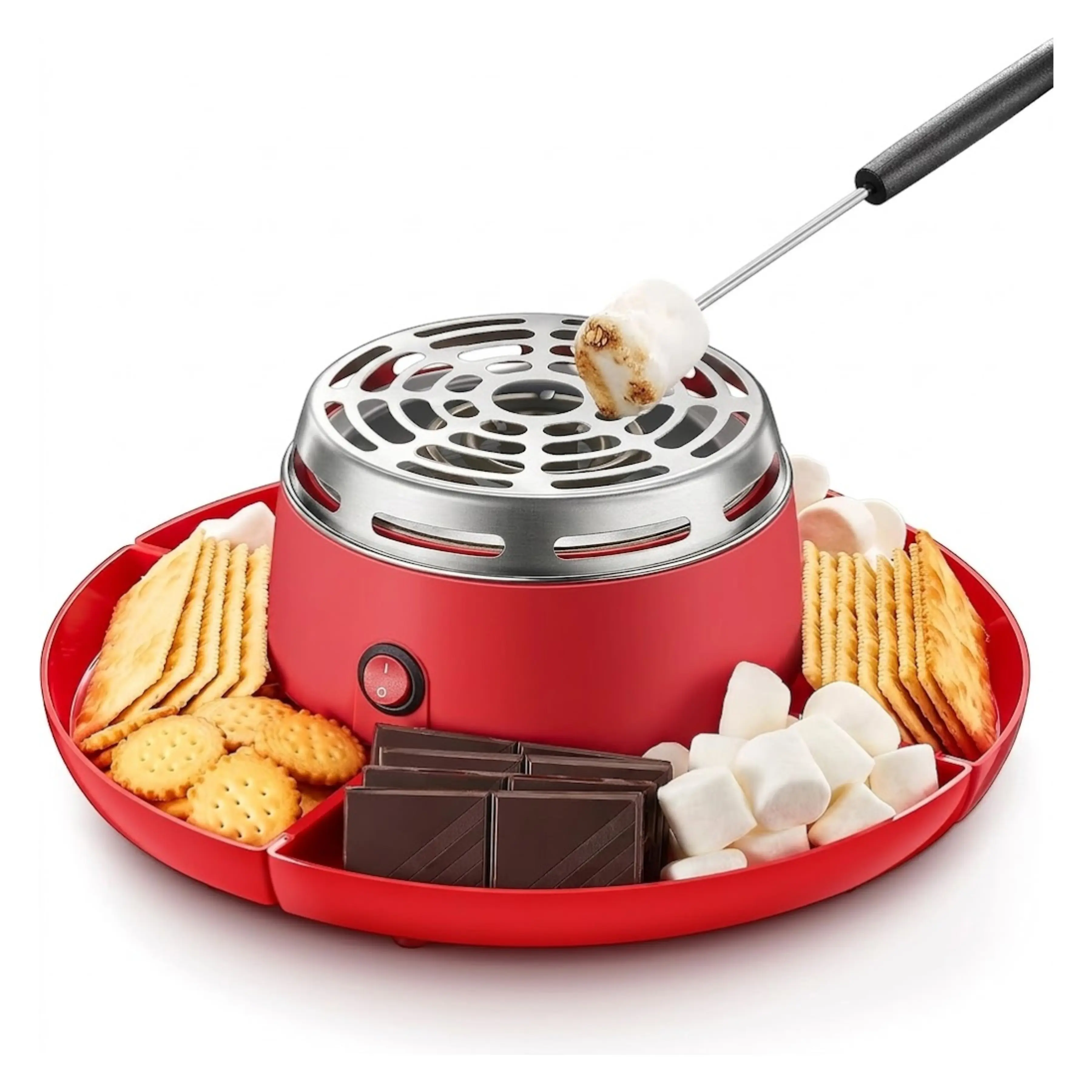 S'mores Maker Tabletop Indoor, Reemix Flameless Electric Marshmallow Roaster with 4 Detachable Trays & 6 Roasting Forks, Gift Set & Date Night Idea, Red