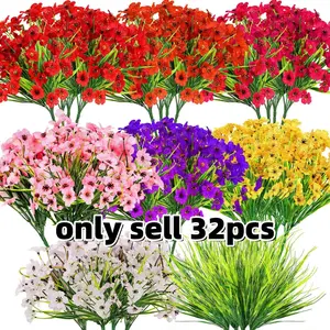 32 UV-Resistant Artificial Outdoor Flowers, Realistic Spring Plants, Plastic Fake Bushes, Plastic Faux Flowers, Garden Porch Pots Window Boxes Hanging Baskets Home Decor