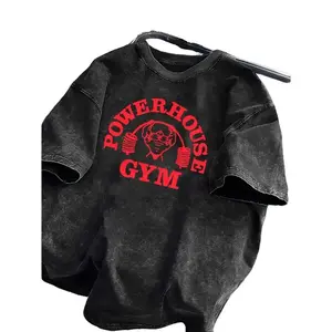 Men'S Heavyweight T-Shirt - 100% Vintage Washed Gym |   Loose Fit, Wide Shoulder Sleeves, Gorilla World Gym & Powerhouse Gym Graphic Print