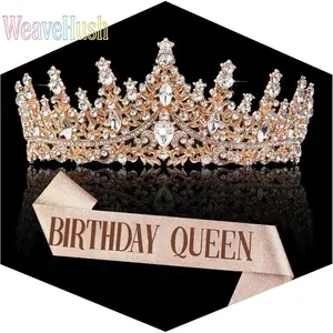 2PCS Rose Gold Crown Set for Women Crystal Princess Tiaras Rhinestone Queen Headband Wedding Bridal Hair Accessories Birthday Prom Pageant Party Coming of Age Ceremony Photo Props